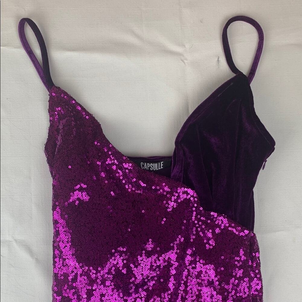 Capsulle size small Purple Sequin velour mini Dress party night boutique - Picture 4 of 12